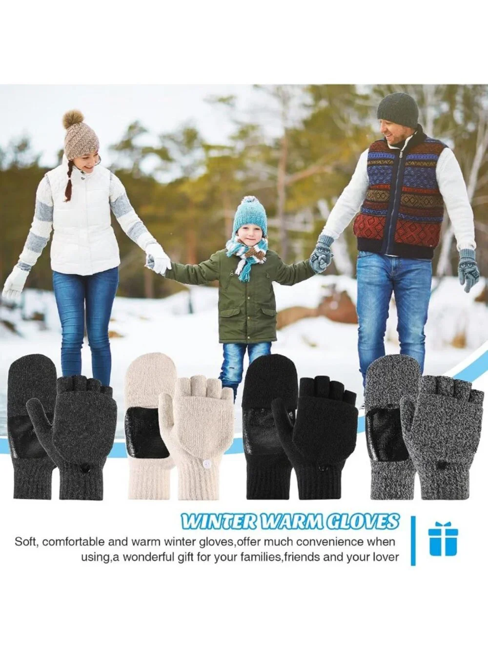 Cozy Winter Fingerless Gloves for Men & Women - Knit Convertible Wool Mittens